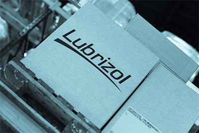 Lubrizol logo on box in warehouse
